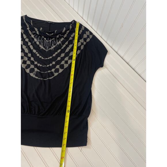 B.L.E.U. Womens Black Cowl neck Short Sleeve Top & Drawstring Short Bundle 2X - Picture 4 of 10